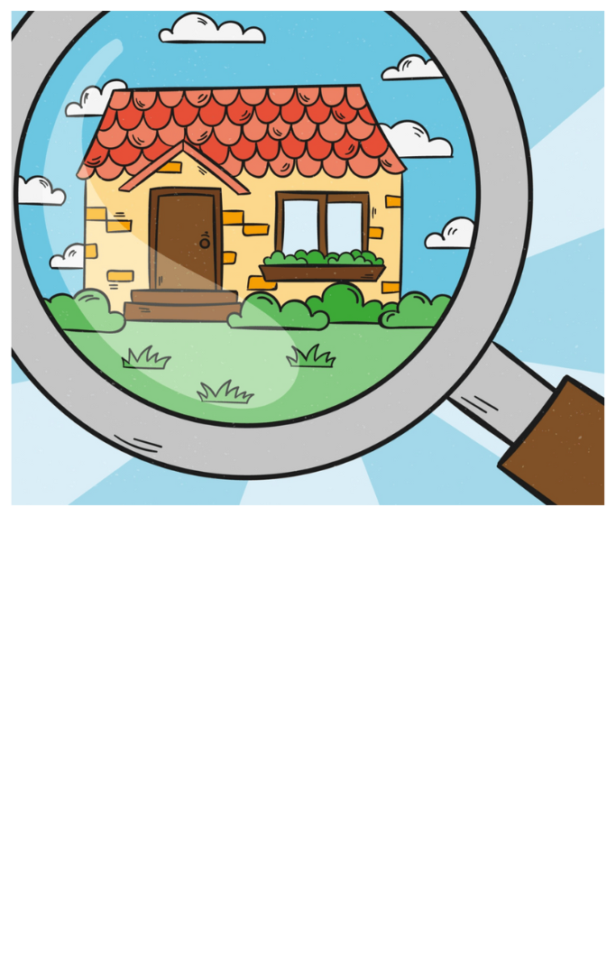 Brick house on a lot with a magnifying glass situated over it