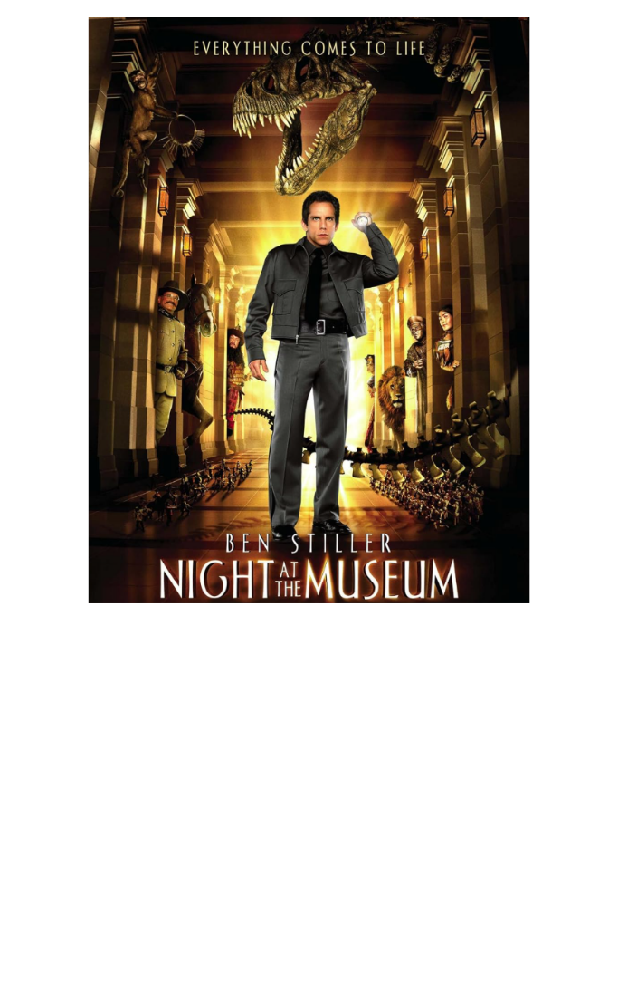 Man with a flashlight with a T-rex skeleton and other museum displays behind him