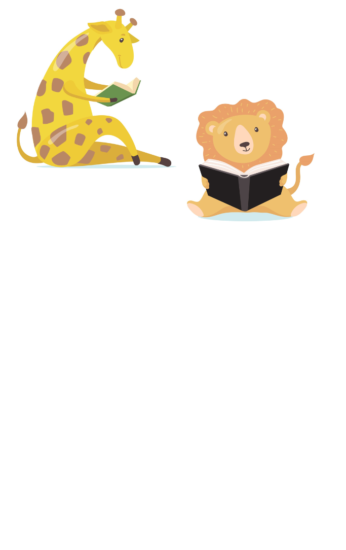 Giraffe and Lion reading